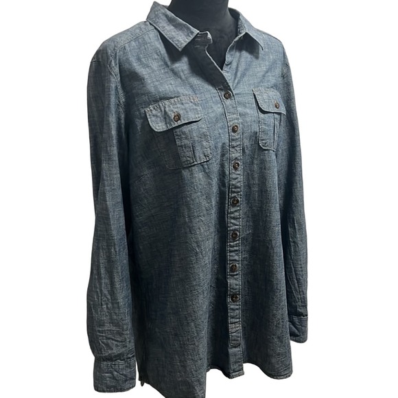 Eddie Bauer XLT, long sleeve button up Jean Shirt - Picture 8 of 9